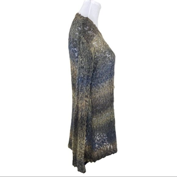 Line Women's Ombré Blue Loose Knit Long Sleeve Crew Neck Long Sweater S/C46 - Picture 2 of 6